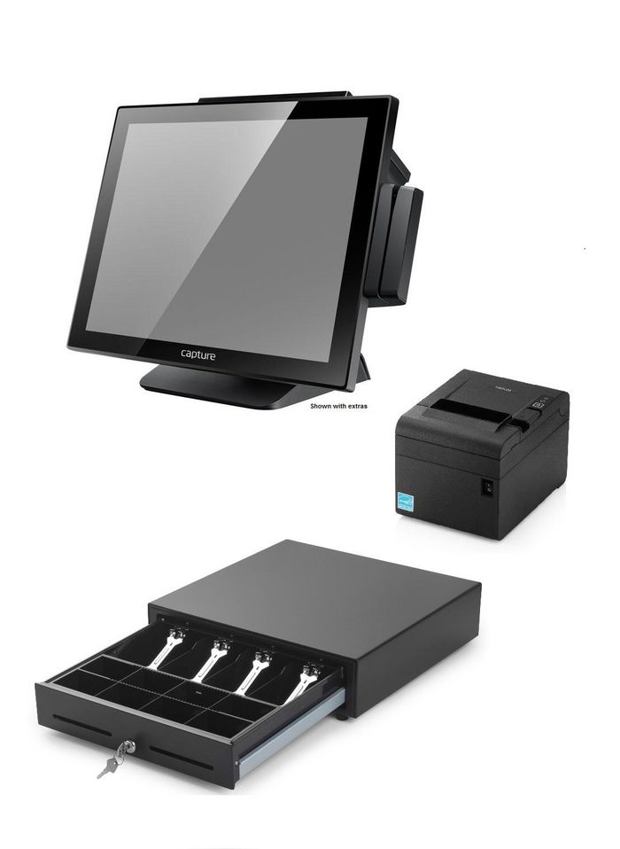 Capture POS In a Box, Swordfish POS system J1900 + Thermal Printer + 410 mm Cash Drawer (with Windows 10 IoT) - W124991479