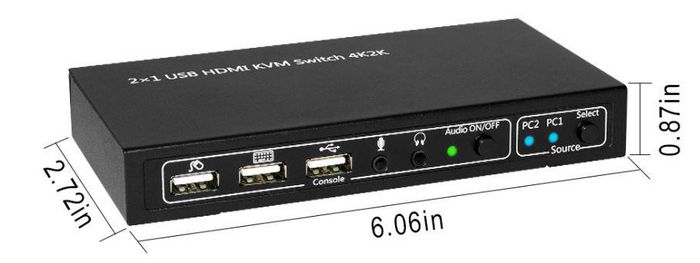 4K HDMI USB KVM Switch 2x1,4 Ports USB3.0 HUB With Audio