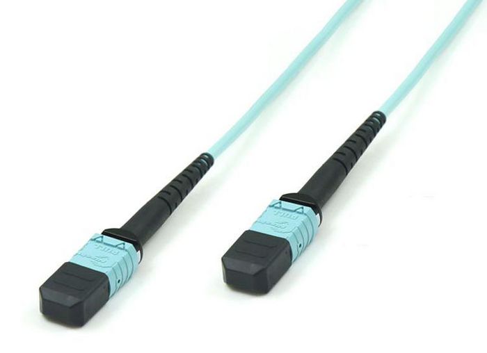 MicroConnect Optical Fibre Cable, MPO Female - MPO Female, Multimode, 12 Fiber, Polarity B, Polishing : UPC, OM3 (Aqua Blue), 1m - W124850161