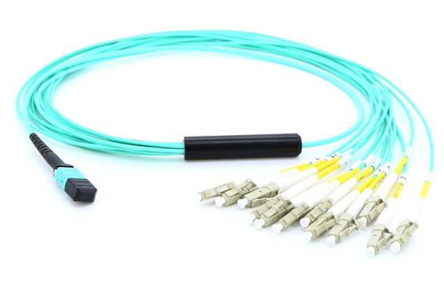 MicroConnect Optical Fibre Breakout Cable, MTP (MPO) - 12 x LC, Multimode, Simplex OM3 (Aqua Blue), 10m - W125250039