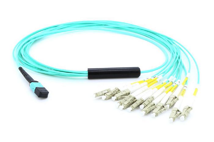 MicroConnect Optical Fibre Breakout Cable, MTP (MPO) - 12 x LC, Multimode, Simplex OM3 (Aqua Blue), 2m - W124750545