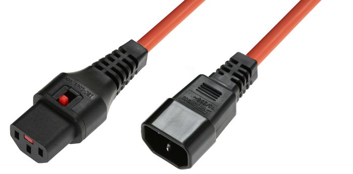 MicroConnect C13 IEC Lock to Male C14, 3 x 1.00mm2, 1000mm, Orange - W124468936