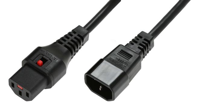 MicroConnect C13 IEC Lock to Male C14, 3 x 1.00mm2, 1500mm, Black - W124690519