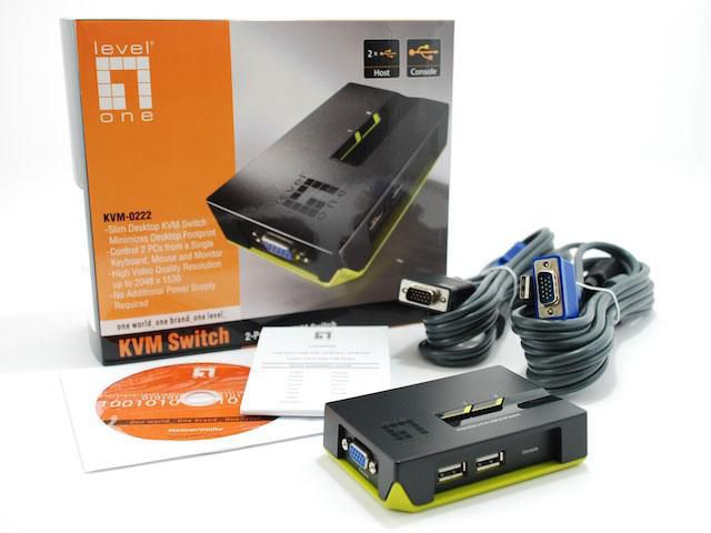 LevelOne 2-Port KVM Switch, USB, VGA, 2048 x 1536px, 2 LEDs, 109g - W124989917