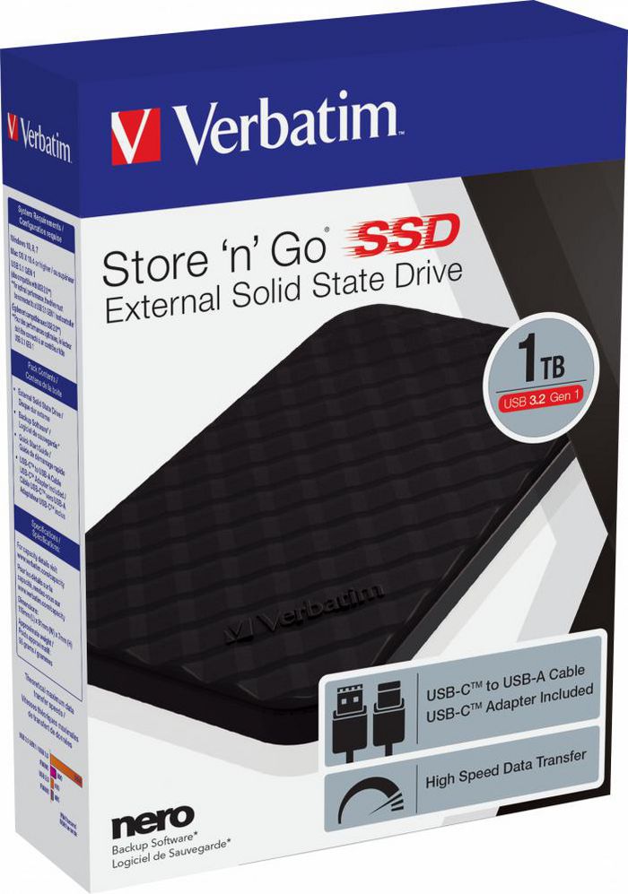 Verbatim 1TB SSD, USB 3.2 GEN 1, 119mm x 81mm x 7mm, Black - W125812526