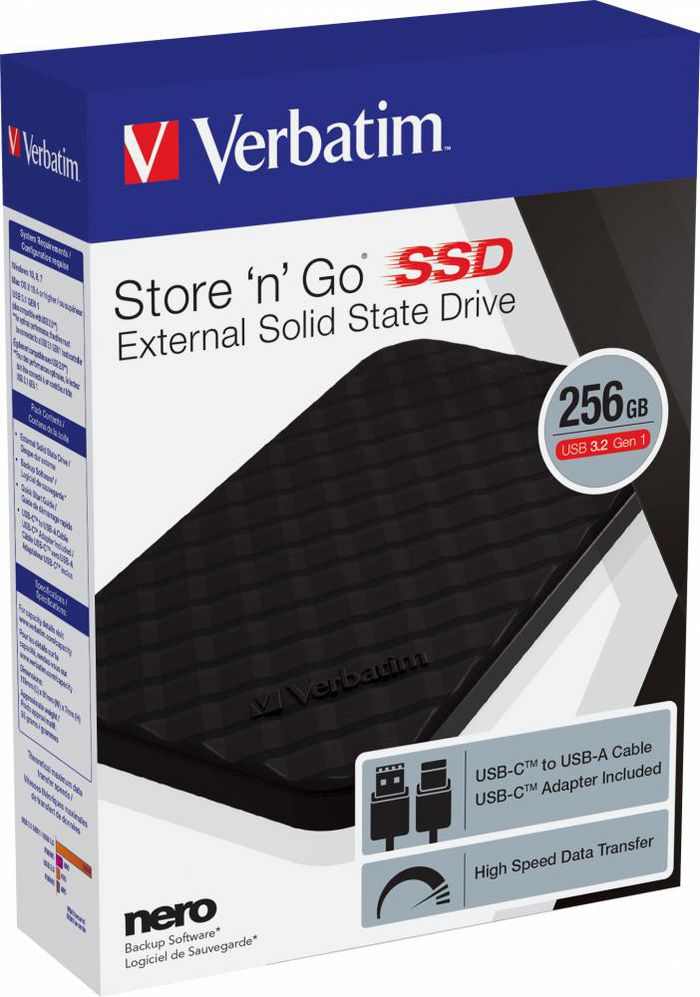 Verbatim Store 'n' Go, 256 GB, SSD, USB 3.2 Gen 1 Type C, Black - W125812525