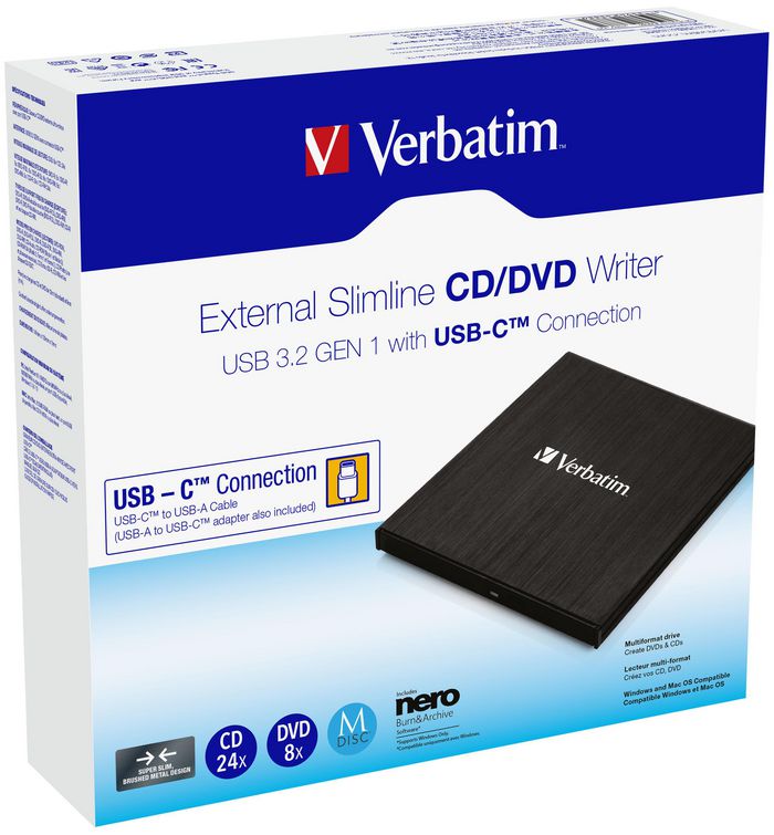 Verbatim CD/DVD, 4 MB, USB-C, 145 x 133 x 11 mm, 237 g - W125812537