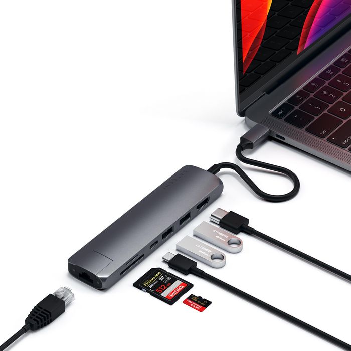 Satechi USB-C, USB Type C, 2 x USB Type A, HDMI, Ethernet, Micro/SD card reader, Gray - W125815200