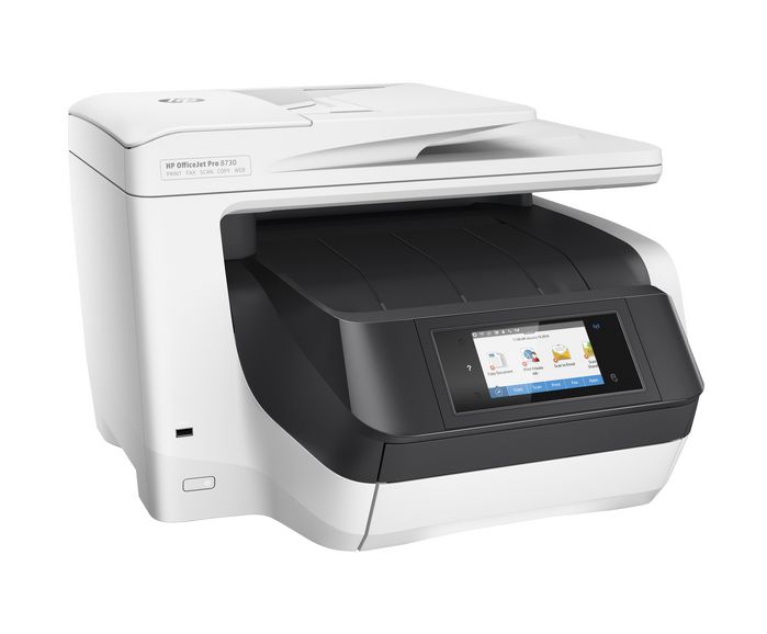 D9L20A#A80, HP OfficeJet Pro 8730 All-in-One Printer, Thermal Inkjet, 2400  x 1200dpi, 24ppm, A4, 1200MHz, 512MB, WiFi, USB, CGD, 4.3″