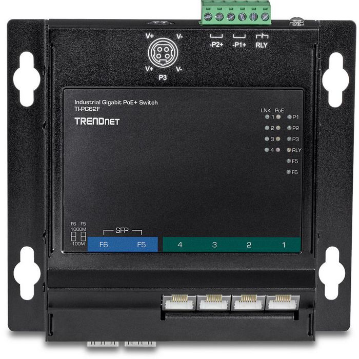 TRENDnet 12Gbps, 8.9Mpps, 4x 1G RJ-45 PoE+, 2x 1G SFP, IP30, 150x145x26.7 mm - W124776043
