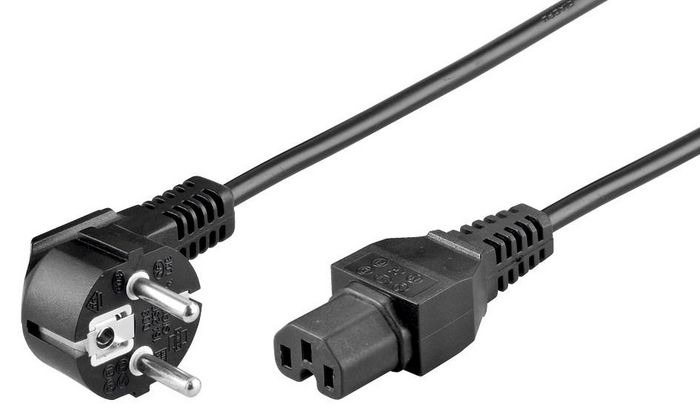 MicroConnect Power Cord IEC320 - C15, 2m, Angled Connector Schuko, black, 80pcs/box - W124668834