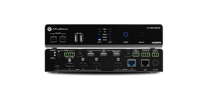Atlona Omega 5x2 4K/UHD multiformat matrix switcher, with Wireless casting ,HDMI, USB-C, Display port, and USB pass through over HDBaseT for Europe - W125741189