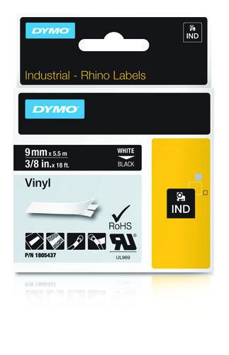 DYMO IND Vinyl Labels, 9mm x 5.5m - W125849290