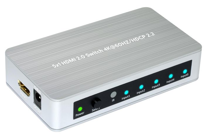 MicroConnect HDMI2.0 5 x 1 Slim Aluminium 4K 60HZ/HDCP 2.2 Switcher - W125660962
