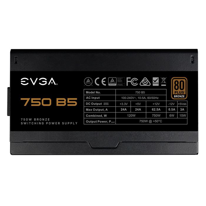 EVGA 220-B5-0750-V2 (EU), 750 B5, 80 Plus BRONZE 750W, Fully Modular, EVGA ECO Mode, Compact 150mm Size, Power Supply - W125859159
