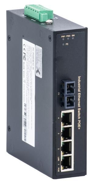Barox Industrial switch with PoE+ and optical uplink, 4x10/100TX with PoE+, 1 x 100BaseFX, SC, MM, 2km Max - W125476896
