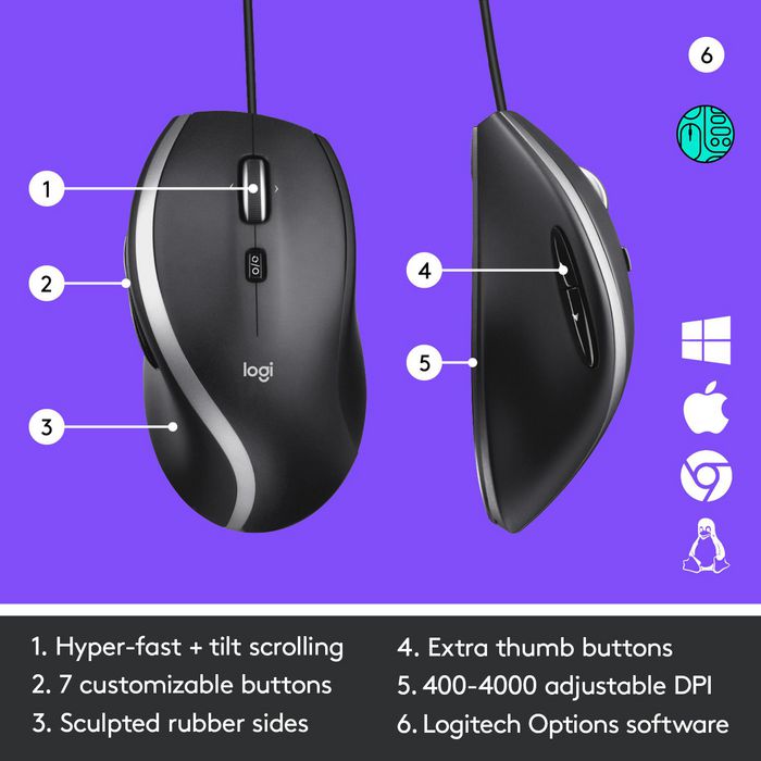 Logitech Advanced Corded Mouse M500s, USB Type-A, Black - W125871289