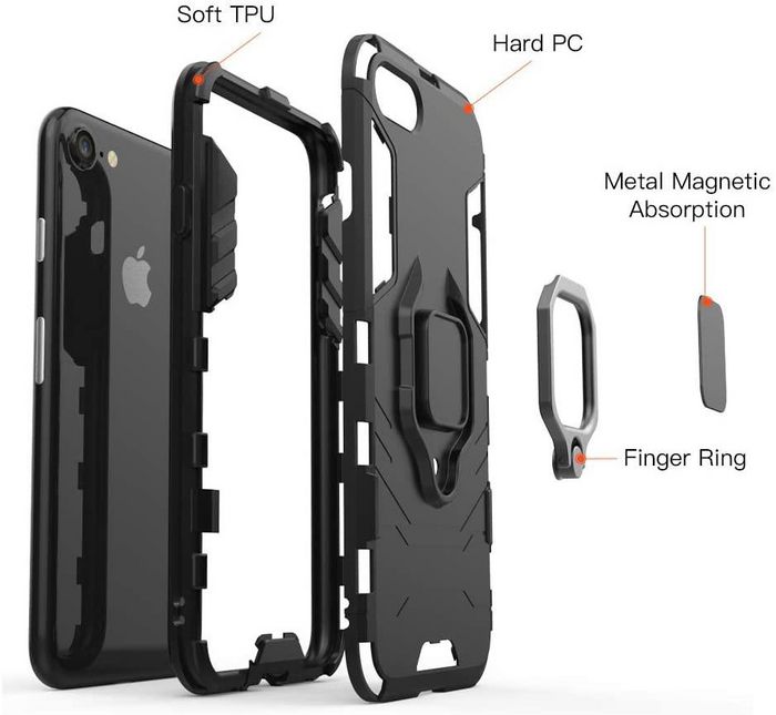 CoreParts Case for iPhone 11 Pro Max Shockproof Armor Case Military Grade Anti-Dropping, Black With Ring Holder(Work with Magnetic Car Mount) Anti-Scratch Shock-Absorption Case Full Body Protective Phone Case Silicone TPU Cover - W125872655