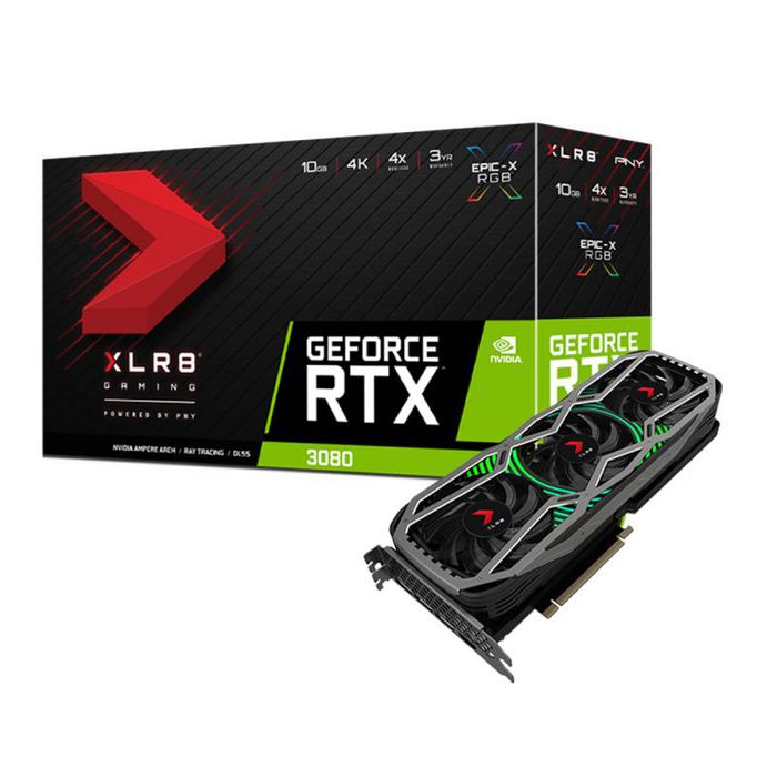 PNY GeForce RTX 3080 EPIC-X RGB Triple Fan XLR8 Gaming Edition, 1440 MHz, 10GB GDDR6X, 3x DisplayPort 1.4, 1x HDMI 2.1, PCI-Express 4.0 x16 - W125878630