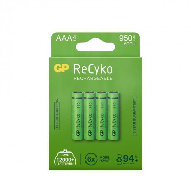 GP Batteries ReCyko NiMH Battery, AAA, 950mAh, 4-p - W125881048
