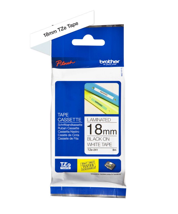 Brother Laminated labelling tape TZe-241, Black on White Labelling Tape –18mm wide X 8m - W124776307