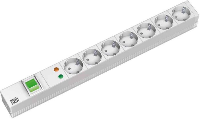Bachmann 19” IT PDU Basic @ overvoltage protection (230V / 50Hz), 7 socket outlets with earthing contact, light grey - W125898331