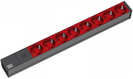 Bachmann 19'' 8x socket outlets @ earthing contact, H05VV-F 3G 1.00mm², 2m, black/red - W125898352