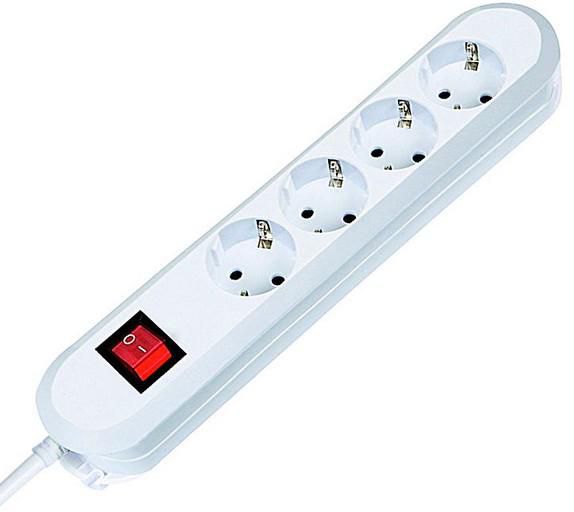 Bachmann 4 earthing contact socket outlets, 1x switch, 1.5m, white - W125898509