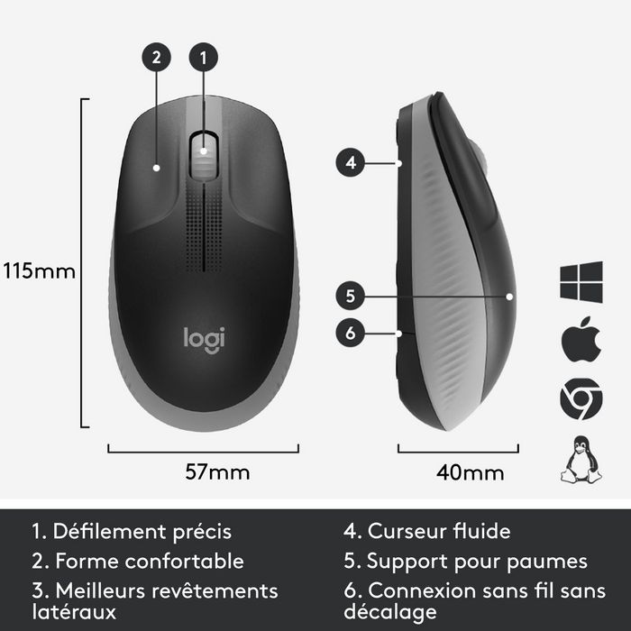 Logitech M190 Full-size wireless mouse, RF Wireless, Alkaline, Grey - W125905718