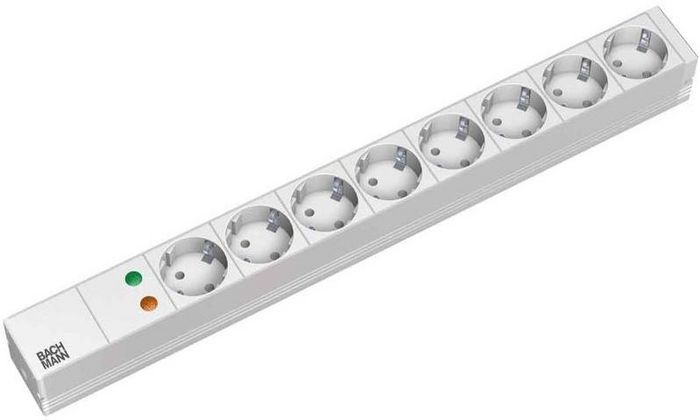 Bachmann 19'' 8x socket outlets @ earthing contact, H05VV-F 3G 1.50mm², 2m, light grey/silver - W125910557
