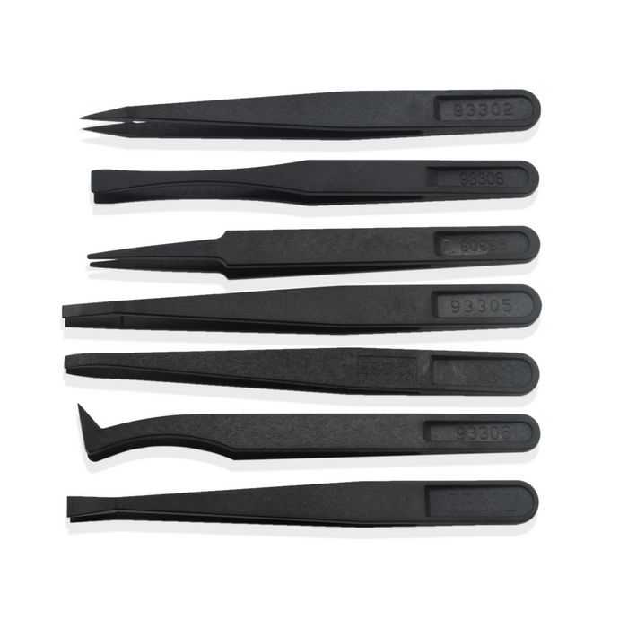 CoreParts 7 in 1 Black Plastic Tweezers MSPP70476, Black, Flat, Curved, Straight, 100 g - W124565376