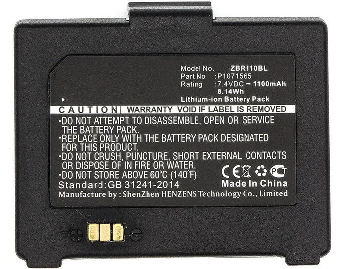 CoreParts Battery for Zebra Printer 8.14Wh Li-ion 7.4V 1100mAh Black, P1070125-008, P1071565 - W125262524