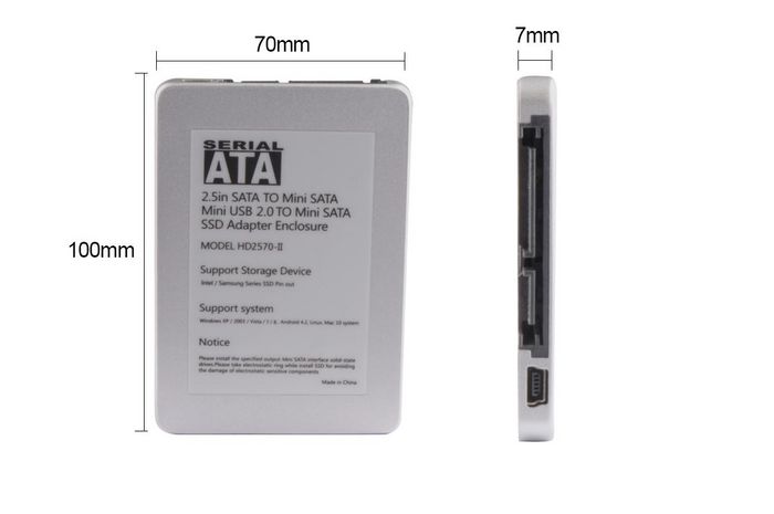 CoreParts Mini SATA mSATA SSD to 2.5" HDD Enclosure Case Converter Adapter with USB interface, 7mm - W125263176