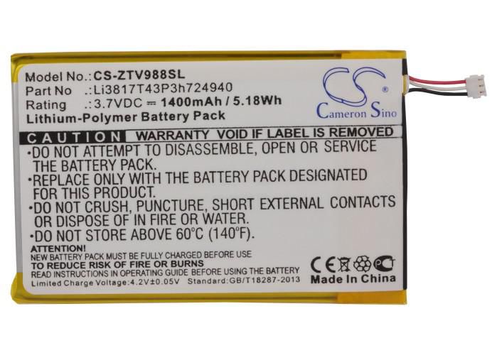CoreParts Battery for ZTE Mobile 5.18Wh Li-ion 3.7V 1400mAh, for Athena, Grand S, Grand S LTE, N988, NTZEZ753G3P5P, Paragon, Paragon 4G, V988, Z753, NTZEZ753G3P5P, Paragon, 4G, Z753G - W124564250