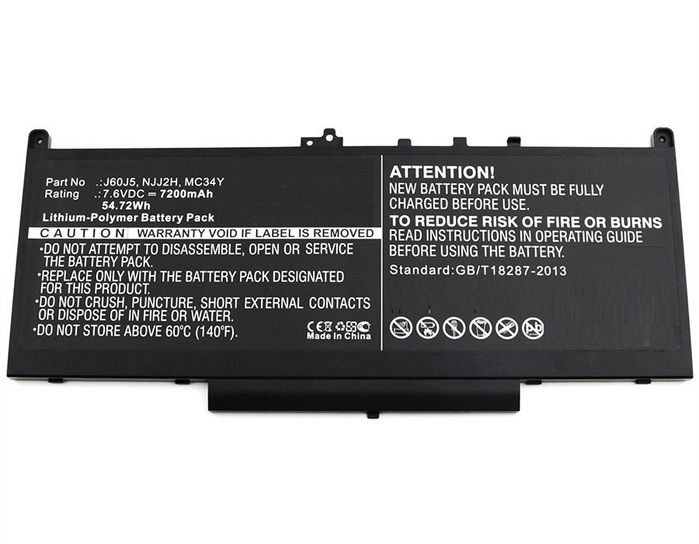 CoreParts Laptop Battery for Dell 55Wh Li-Pol 7.6V 7200mAh Black, Latitude 12 E7270, Latitude 12 E7470 - W124562962