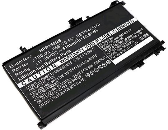CoreParts Laptop Battery for HP 59Wh Li-ion 11.55V 5100mAh Black, Pavilion 15 UHD, Pavilion 15-BC - W124662958