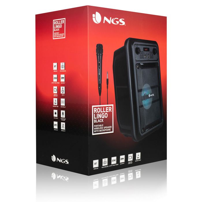 NGS 1 x 5", 20W, Bluetooth 5.0, USB, Micro SD, AUX, LED Display, LED Lights, 1,5kg, Black - W125841387