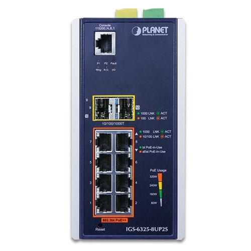 Planet Industrial L3 8-Port 10/100/1000T 802.3bt PoE + 2-Port 1G/2.5G SFP + Managed Ethernet Switch - W125510664