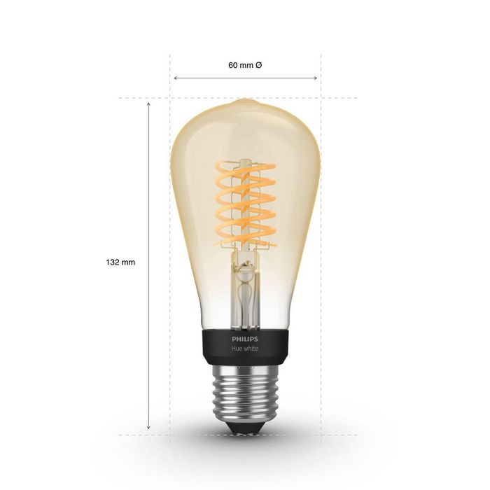 Philips by Signify Hue White Filament 1-pack ST64 E27 Filament Edison Soft white light vintage bulb Instant control via Bluetooth Control with app or voice* Add Hue Bridge to unlock more - W124839175