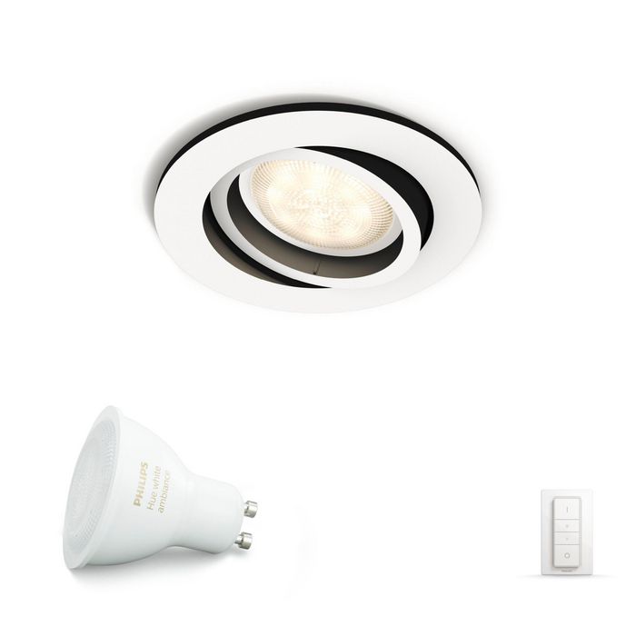Philips by Signify Hue White Ambiance Milliskin recessed spotlight Dimmer switch included GU10 White Smart control with Hue Bridge* - W124738927