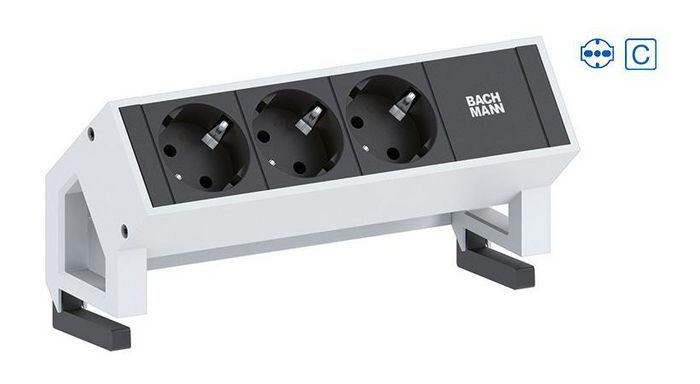 Bachmann DESK 2 power strips – white, 3x Italy/socket, Socket orientation 35°, 2x Custom Module, 317 mm - W124338002