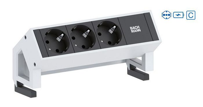 Bachmann DESK 2 power strips – white, 2x Italy/socket, Socket orientation 35°, USB Charger, 1x Custom Module, 275 mm - W124837736