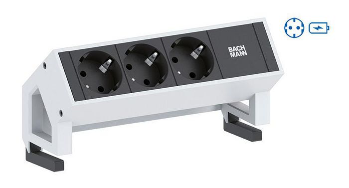 Bachmann DESK 2 power strips – white, 1x Type F, Socket orientation 35°, USB Charger, 155 mm - W125898897