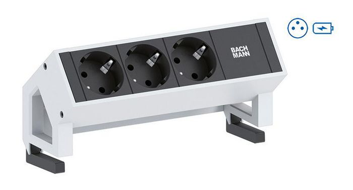Bachmann DESK 2 power strips – white, 1x UTE socket, Socket orientation 35°, USB Charger, 155 mm - W125898896