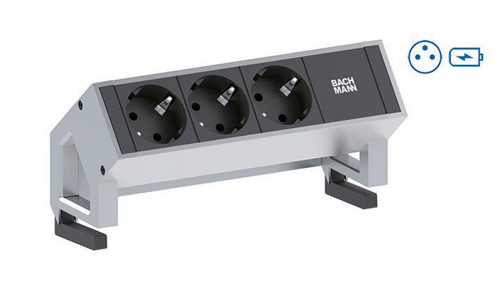 Bachmann DESK 2 power strips – stainless steel, 1x UTE socket, Socket orientation 35°, USB Charger, 155 mm - W125898899