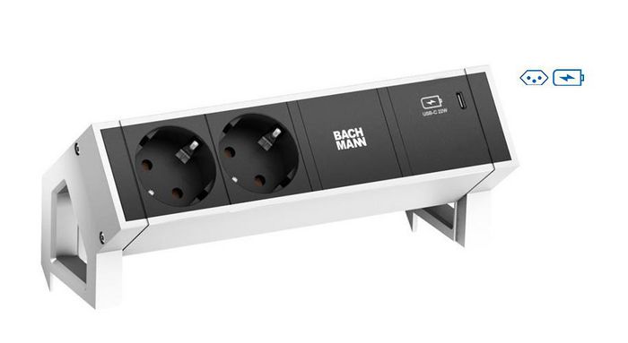 Bachmann 2x Swiss socket (10A), Socket orientation 90°, USB C 60W, White - W125899749