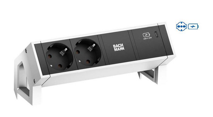 Bachmann 2x Italy/socket, Socket orientation 35°, USB C 30W, White - W125899766