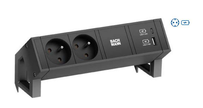 Bachmann 2x Type F, Socket orientation 35°, USB A/C 22W, Black - W125899771