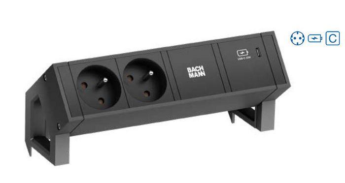 Bachmann 2x Type F, Socket orientation 35°, USB C 30W, Custom Module, Black - W125899775