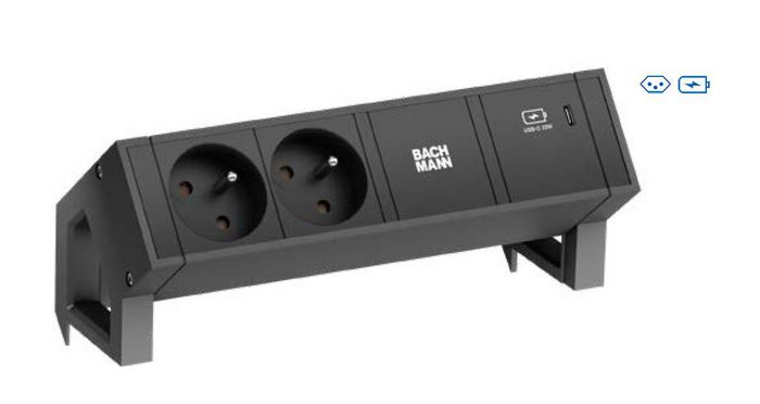 Bachmann 2x Swiss socket (10A), Socket orientation 90°, USB C 60W, Black - W125899779